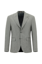 Orta Füme Slim Fit Dar Kesim Klasik Çizgili Keten Karışımlı Ceket