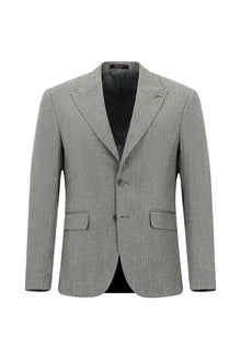 Orta Füme Slim Fit Dar Kesim Klasik Çizgili Keten Karışımlı Ceket