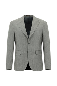 Orta Füme 6 Drop Regular Fit Standart Kesim Klasik Çizgili Keten Kar???ml? Ceket-Abdullah Ki??l?