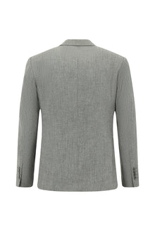 Orta Füme Slim Fit Dar Kesim Klasik Çizgili Keten Karışımlı Ceket