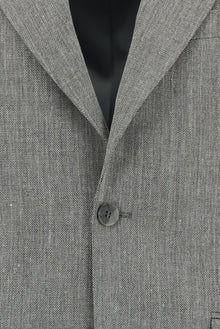 Orta Füme Slim Fit Dar Kesim Klasik Çizgili Keten Karışımlı Ceket