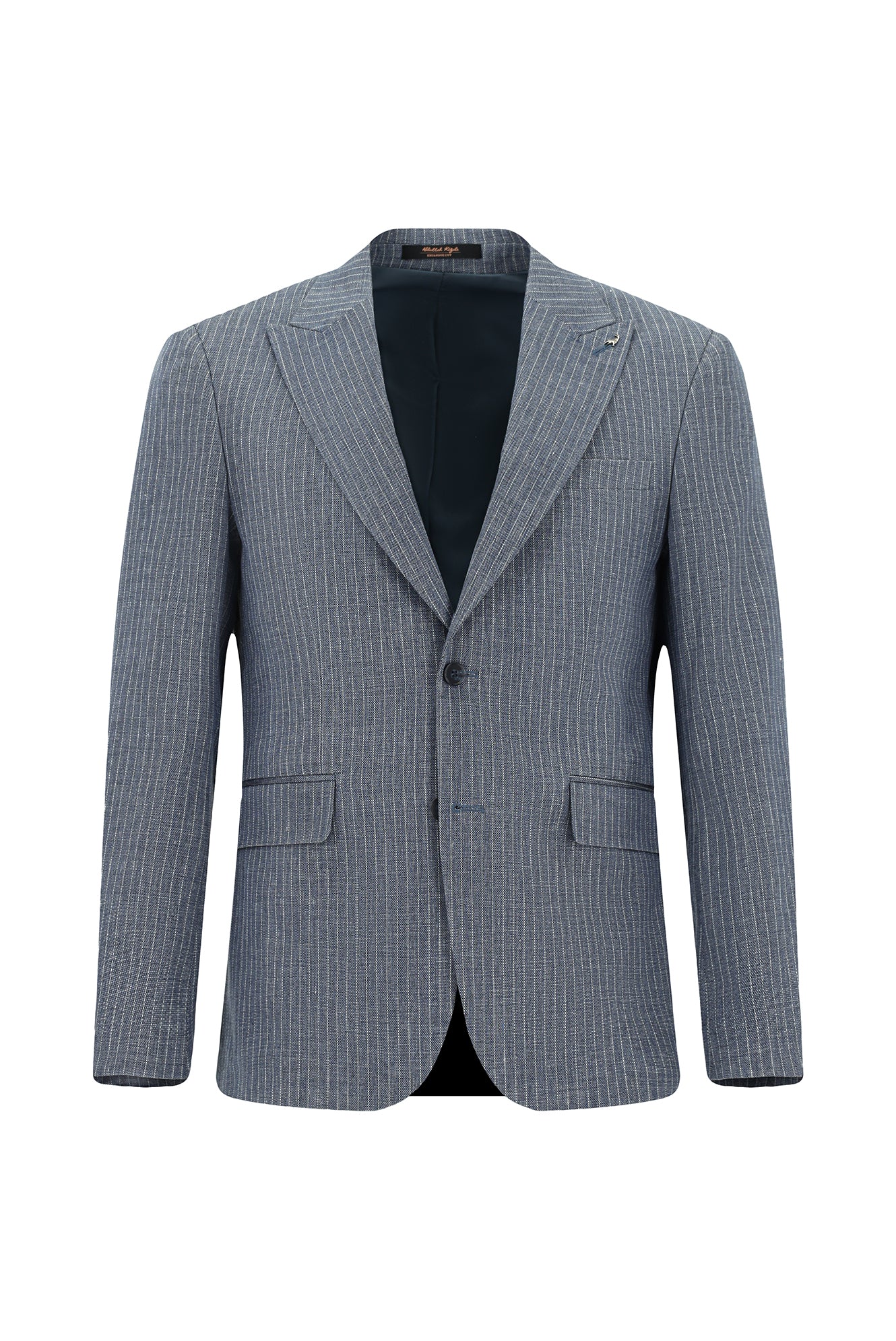 Koyu Mavi  6 Drop Regular Fit Standart Kesim Klasik Çizgili Keten Kar???ml? Ceket-Abdullah Ki??l?