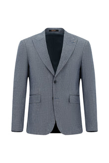 Koyu Mavi  6 Drop Regular Fit Standart Kesim Klasik Çizgili Keten Kar???ml? Ceket-Abdullah Ki??l?