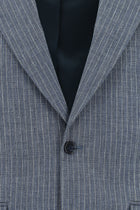 Koyu Mavi  7 Drop Slim Fit Dar Kesim Klasik Çizgili Keten Kar???ml? Ceket-Abdullah Ki??l?