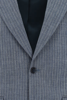 Koyu Mavi  7 Drop Slim Fit Dar Kesim Klasik Çizgili Keten Kar???ml? Ceket-Abdullah Ki??l?