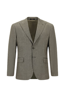 Aç?k Kahve  7 Drop Slim Fit Dar Kesim Klasik Çizgili Keten Kar???ml? Ceket-Abdullah Ki??l?