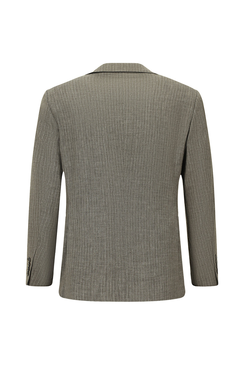 Açık Kahve  Slim Fit Dar Kesim Klasik Çizgili Keten Karışımlı Ceket