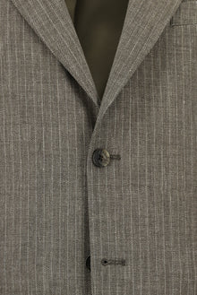 Aç?k Kahve  7 Drop Slim Fit Dar Kesim Klasik Çizgili Keten Kar???ml? Ceket-Abdullah Ki??l?