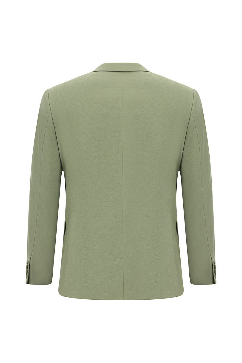 Çağla Yeşili Slim Fit Dar Kesim Keten Karışımlı Ceket