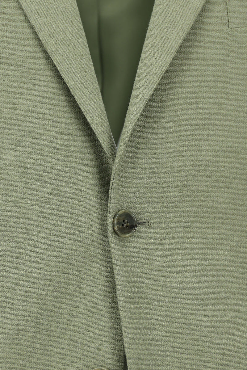 Çağla Yeşili Slim Fit Dar Kesim Keten Karışımlı Ceket