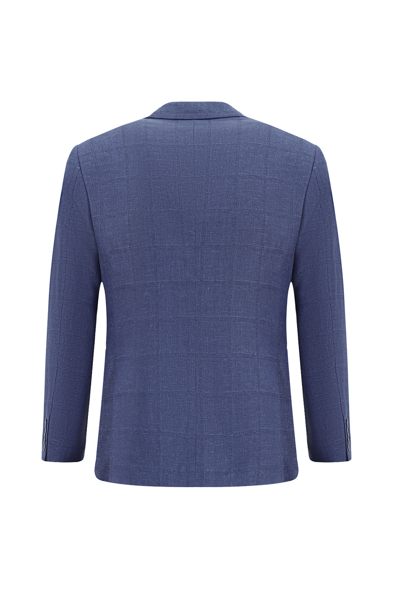 Orta Lacivert Super Slim Fit Ekstra Dar Kesim Klasik Pamuklu Keten Ceket