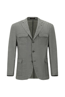 Orta Füme Regular Fit Keten Karışımlı Desenli Spor Ceket