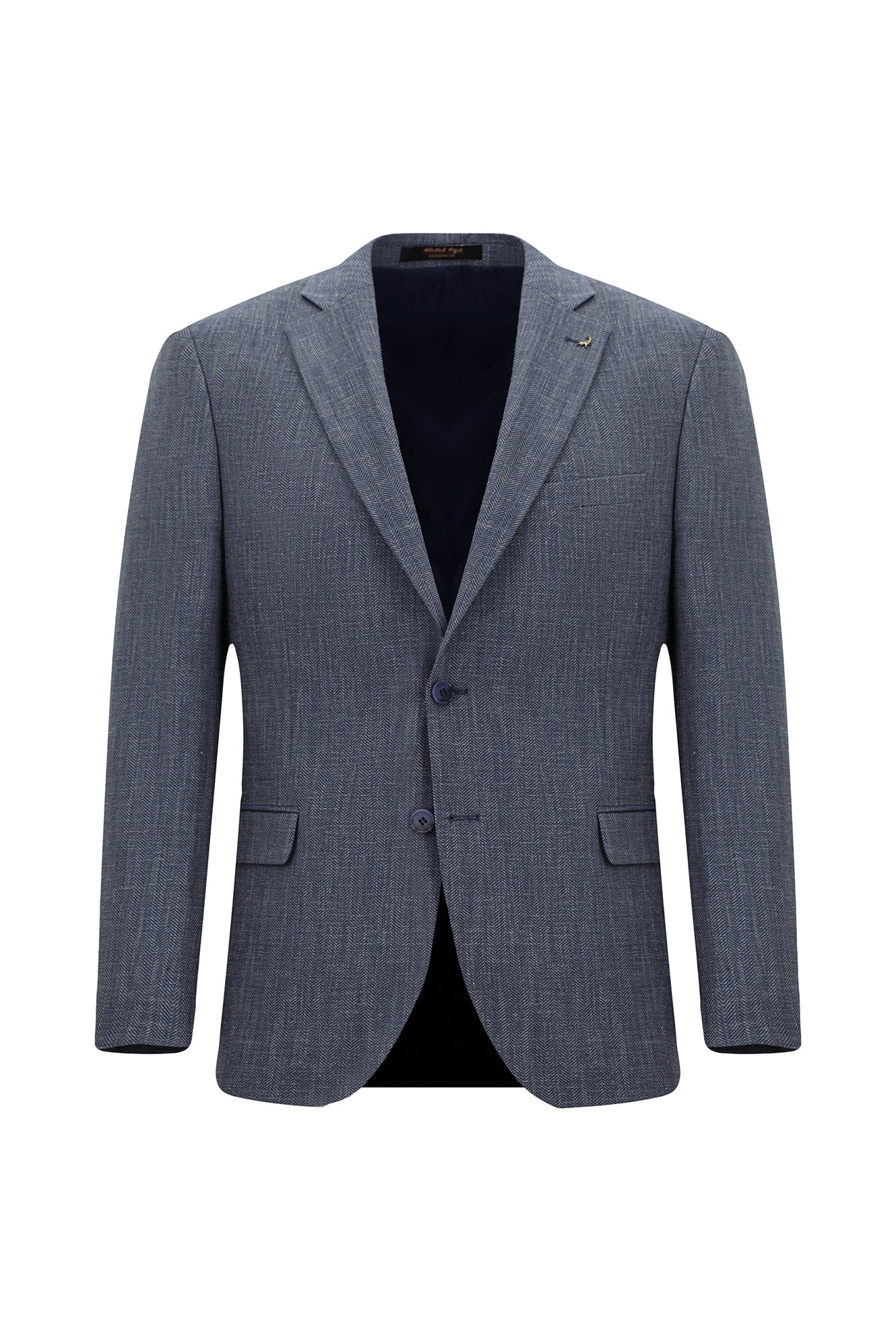 Açık Lacivert Regular Fit Keten Karışımlı Desenli Ceket