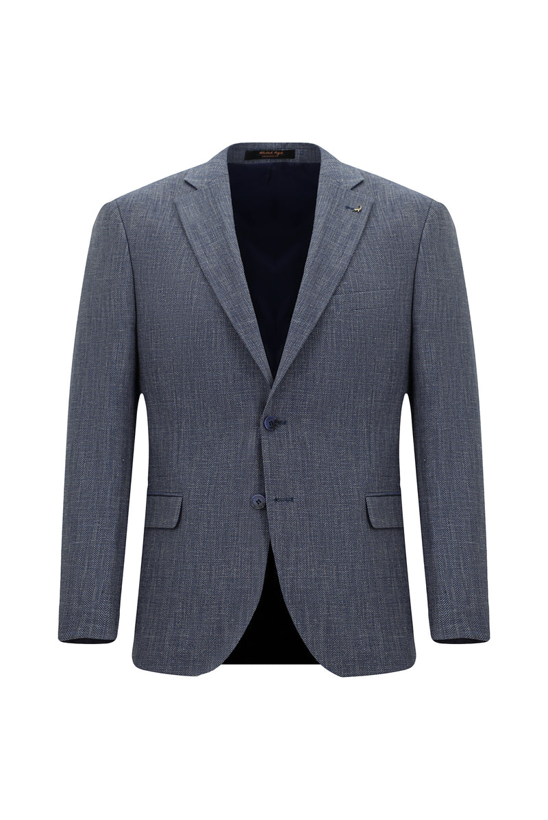 Açık Lacivert Regular Fit Keten Karışımlı Desenli Ceket
