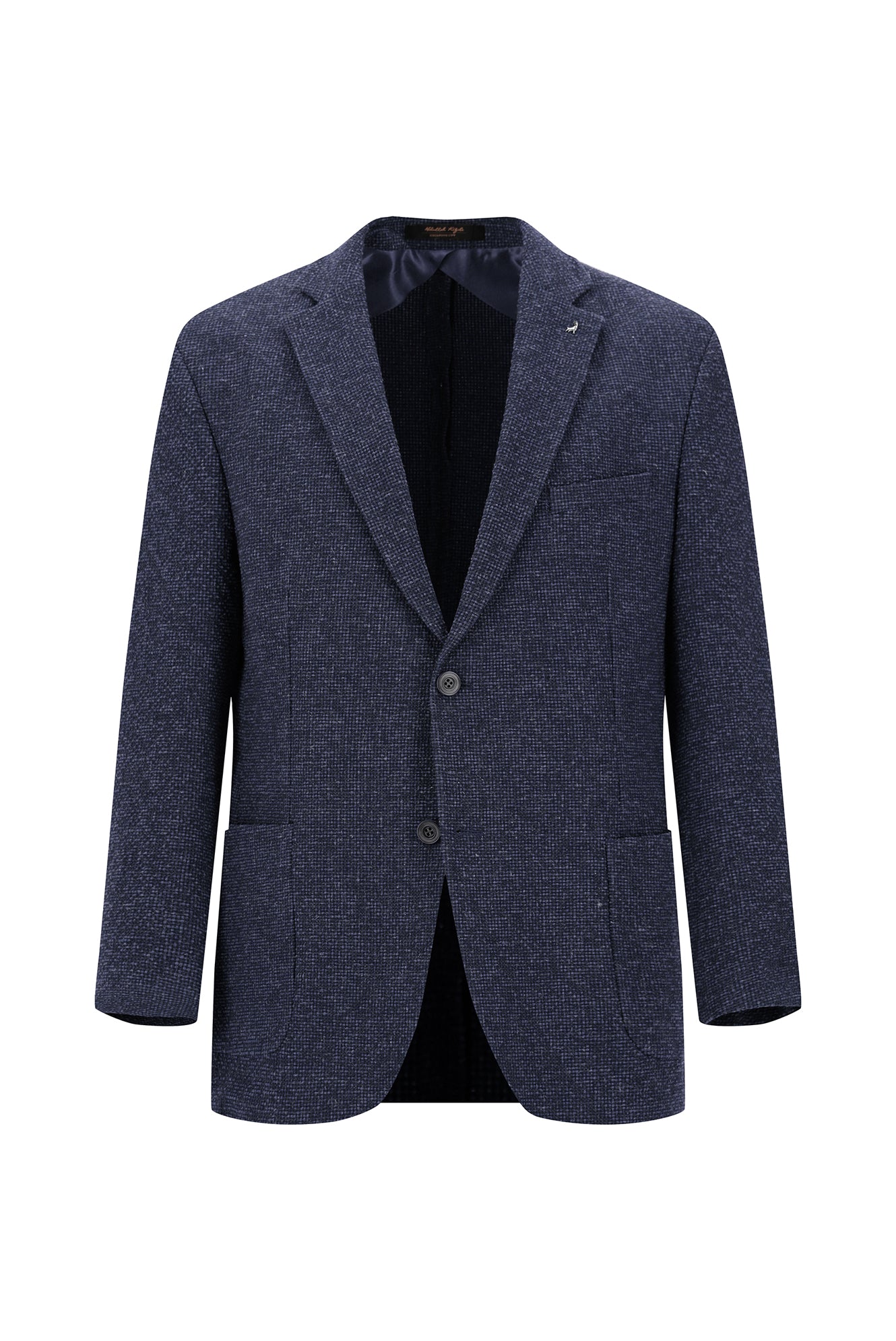 Koyu Lacivert Relaxed Fit Rahat Kesim Desenli Gofre Ketenli Ceket