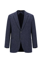 Koyu Lacivert Relaxed Fit Rahat Kesim Desenli Gofre Ketenli Ceket