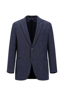 Koyu Lacivert Relaxed Fit Rahat Kesim Desenli Gofre Ketenli Ceket