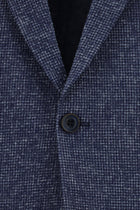 Koyu Lacivert Relaxed Fit Rahat Kesim Desenli Gofre Ketenli Ceket