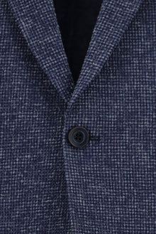 Koyu Lacivert Relaxed Fit Rahat Kesim Desenli Gofre Ketenli Ceket