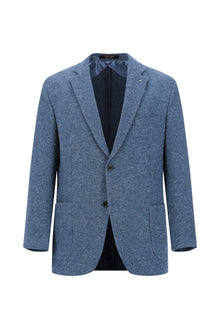 Koyu Mavi  Relaxed Fit Rahat Kesim Desenli Ketenli Gofre Ceket