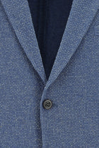 Koyu Mavi  Relaxed Fit Rahat Kesim Desenli Ketenli Gofre Ceket