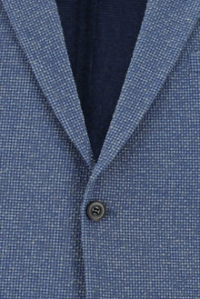 Koyu Mavi  Relaxed Fit Rahat Kesim Desenli Ketenli Gofre Ceket