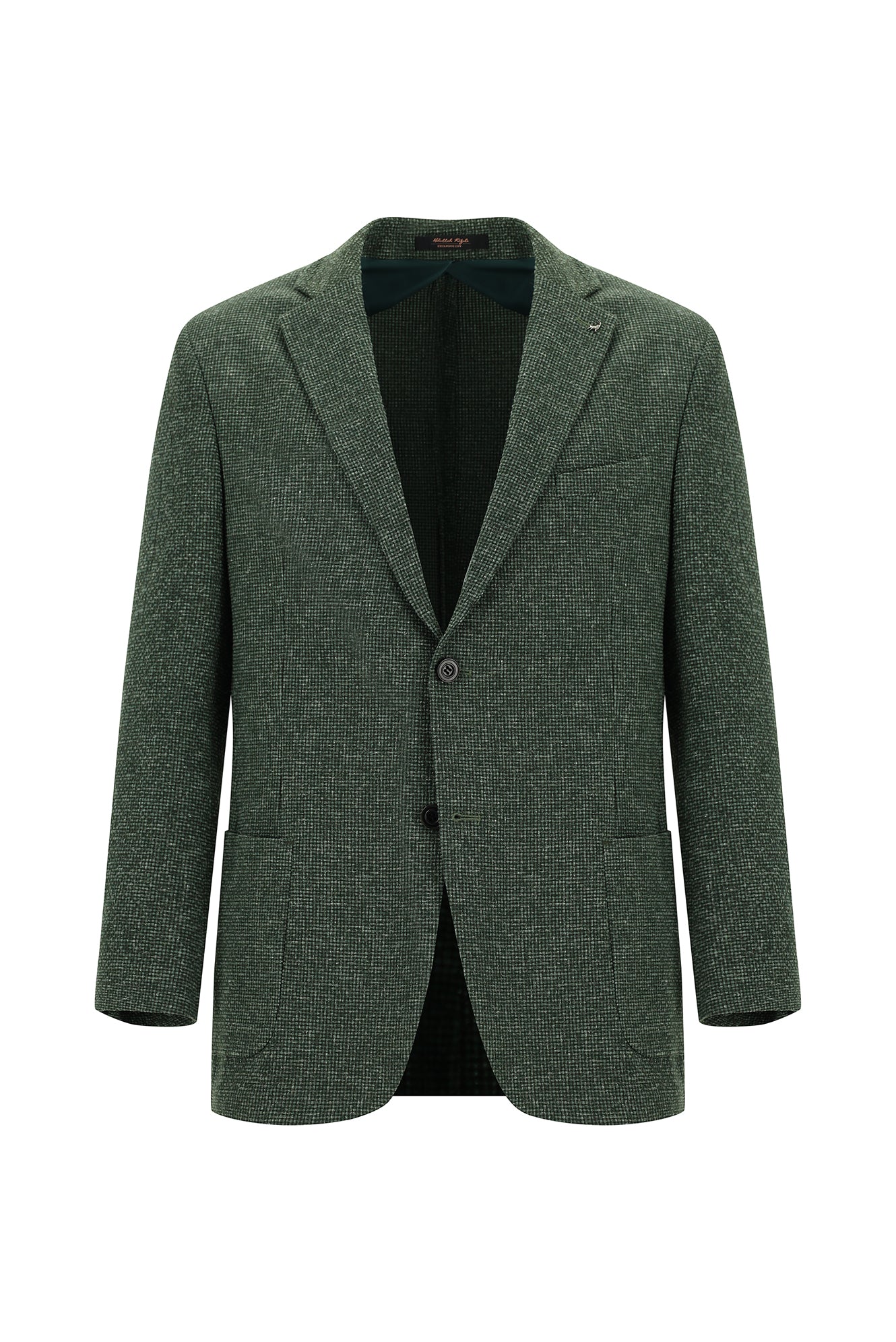 Koyu Yeşil Relaxed Fit Rahat Kesim Desenli Gofre Ketenli Ceket