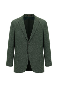 Koyu Yeşil Relaxed Fit Rahat Kesim Desenli Gofre Ketenli Ceket