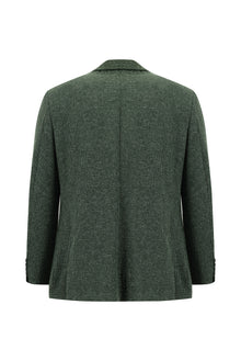 Koyu Yeşil Relaxed Fit Rahat Kesim Desenli Gofre Ketenli Ceket