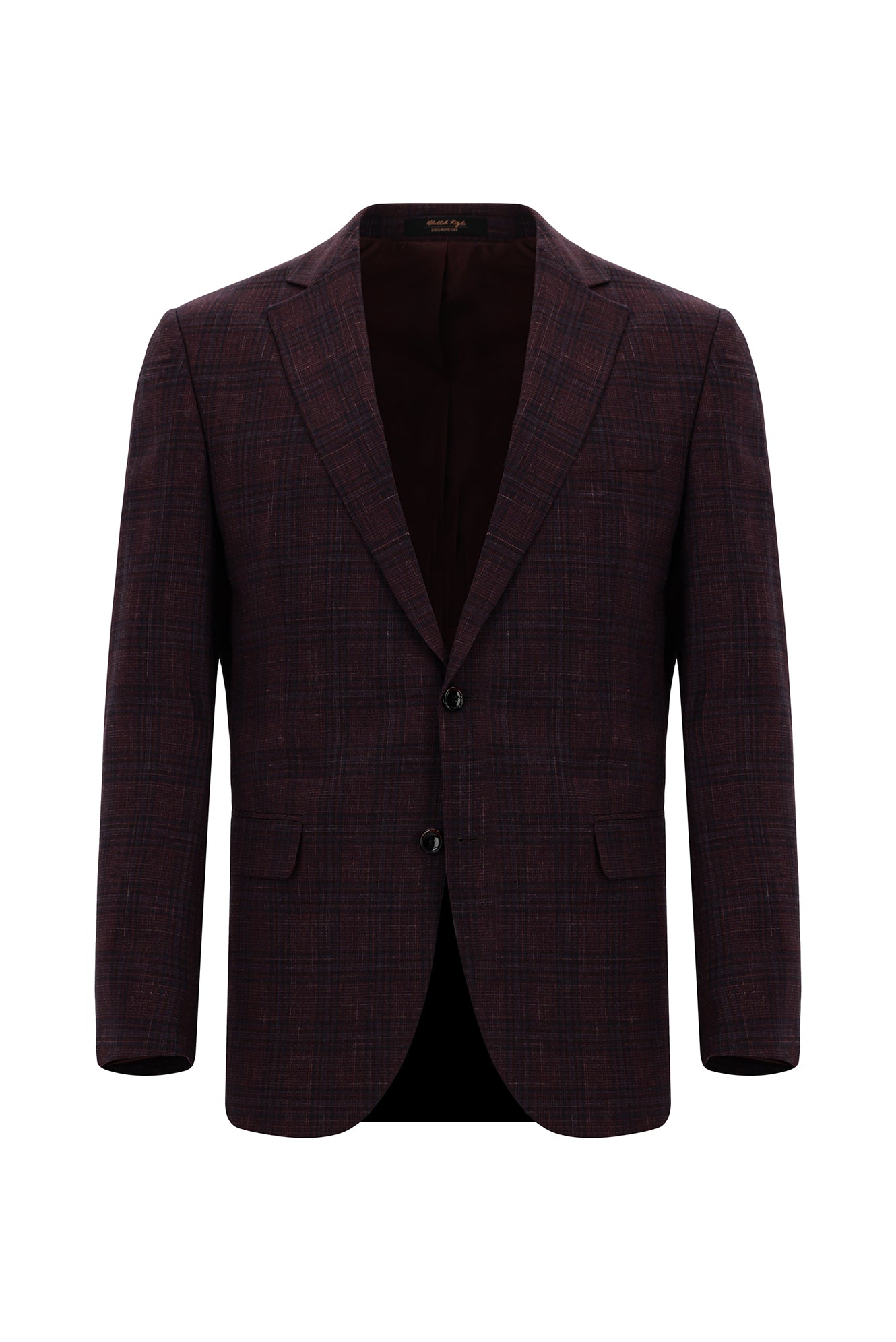 Koyu Bordo Regular Fit İtalyan Yün/Keten/İpek Düz Ceket
