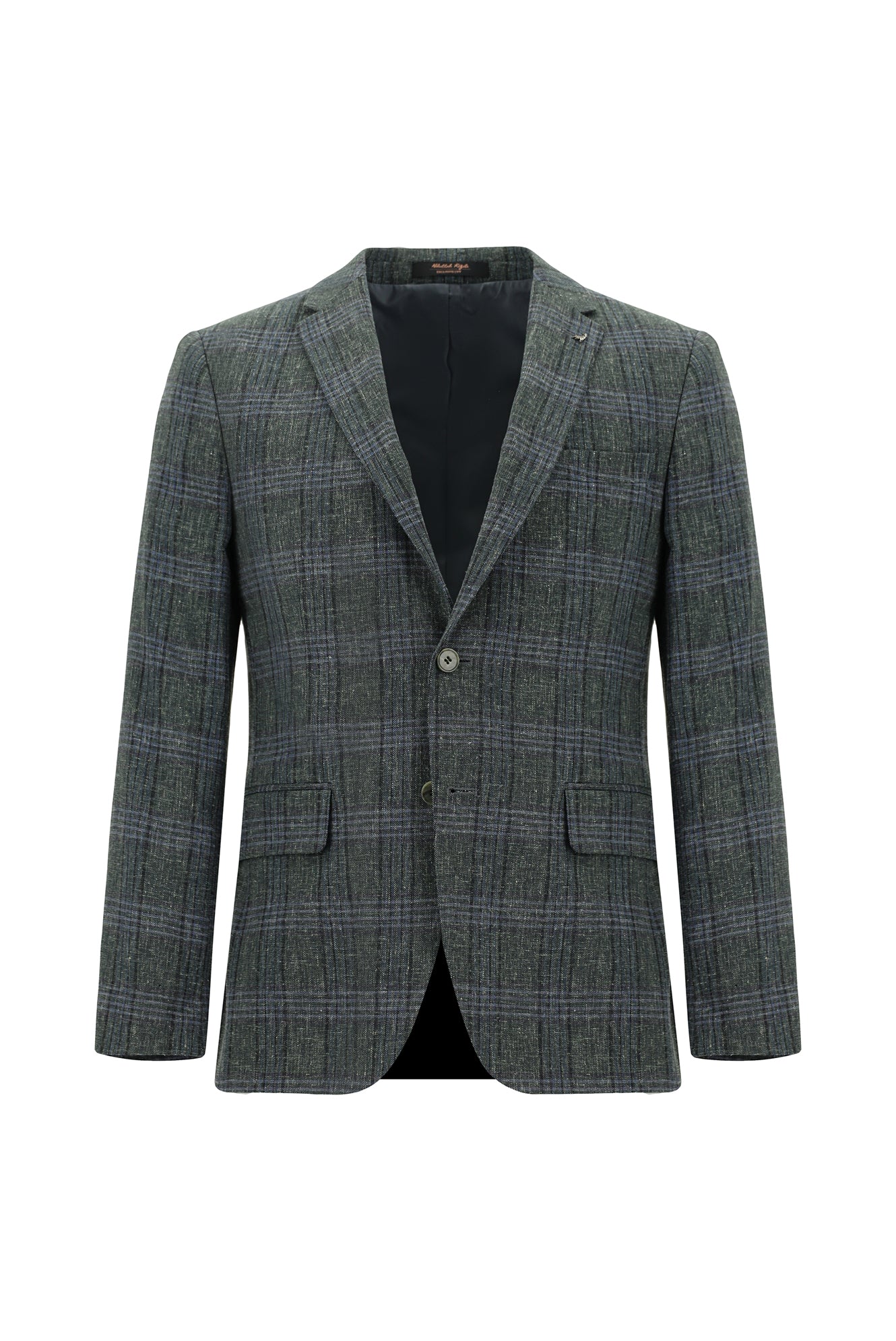 Koyu Yeşil Super Slim Fit Ekstra Dar Kesim Yünlü Keten Karışımlı Ekose Ceket