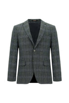 Koyu Yeşil Super Slim Fit Ekstra Dar Kesim Yünlü Keten Karışımlı Ekose Ceket