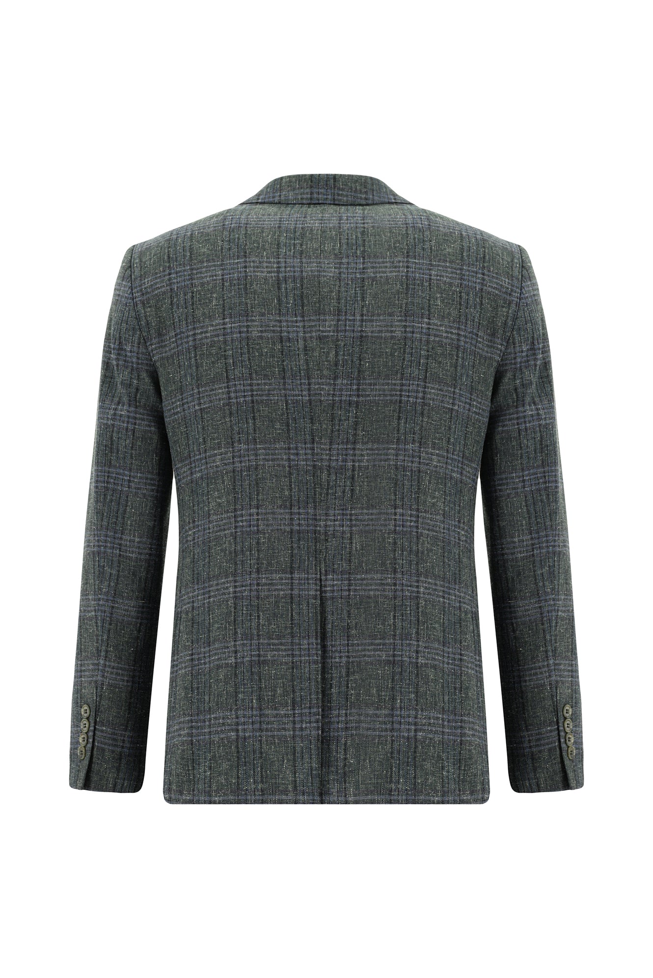 Koyu Yeşil Super Slim Fit Ekstra Dar Kesim Yünlü Keten Karışımlı Ekose Ceket