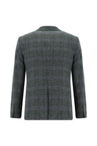 Koyu Yeşil Super Slim Fit Ekstra Dar Kesim Yünlü Keten Karışımlı Ekose Ceket