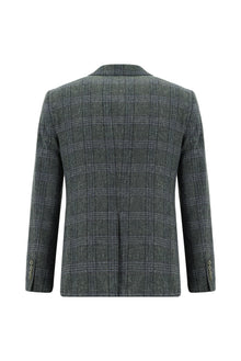 Koyu Yeşil Super Slim Fit Ekstra Dar Kesim Yünlü Keten Karışımlı Ekose Ceket