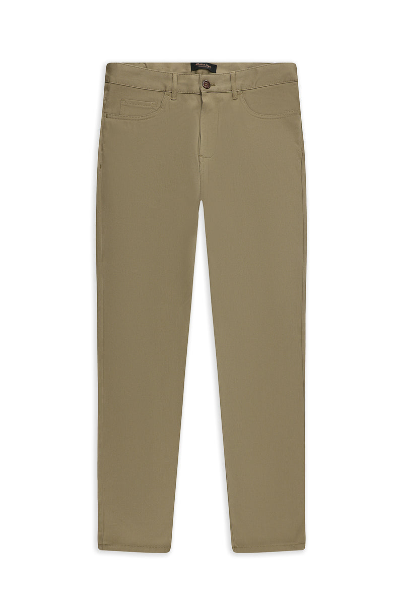 Koyu Bej Slim Fit Dar Kesim Desenli Likralı Kanvas / Chino Pantolon