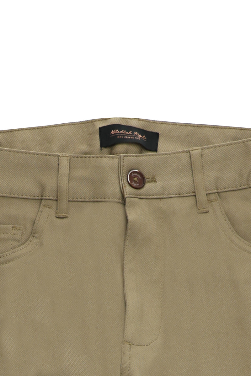 Koyu Bej Slim Fit Dar Kesim Desenli Likralı Kanvas / Chino Pantolon
