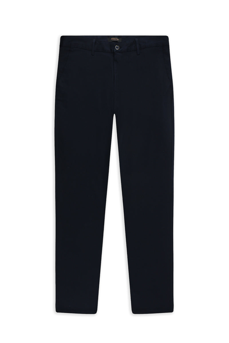 Koyu Lacivert Relaxed Fit Rahat Kesim Desenli Likralı Kanvas / Chino Pantolon