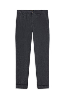 Koyu Lacivert 6 Drop Regular Fit Standart Kesim Desenli Keten Kar???ml? Desenli Pileli Klasik Kuma? Pantolon-Abdullah Ki??l?