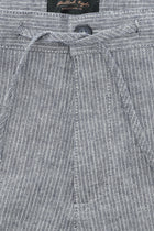 Koyu Lacivert Regular Fit Çizgili Beli Lastikli İpli Pamuklu Keten Pantolon