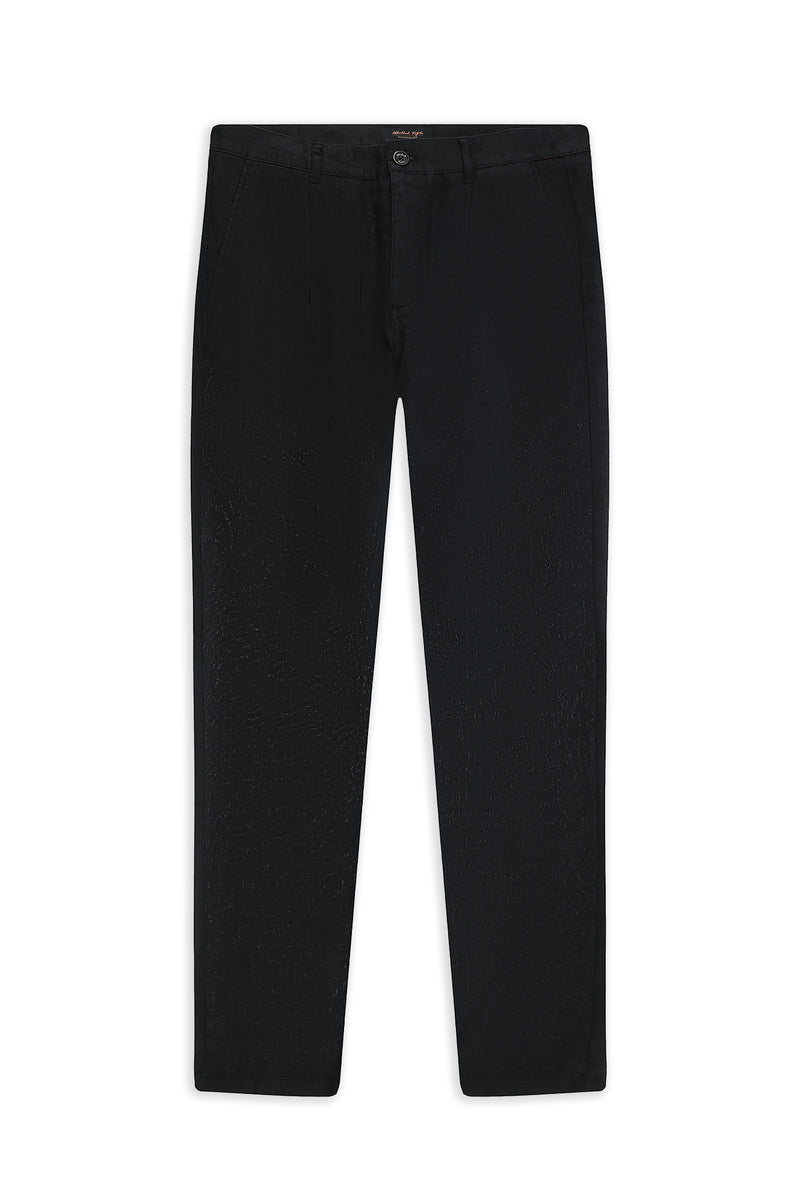 Siyah Regular Fit Pileli Keten Kanvas / Chino Pantolon
