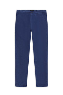 Orta Lacivert Regular Fit Pileli Keten Kanvas / Chino Pantolon