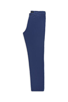 Orta Lacivert Regular Fit Pileli Keten Kanvas / Chino Pantolon