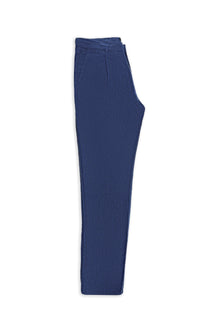 Orta Lacivert Regular Fit Pileli Keten Kanvas / Chino Pantolon