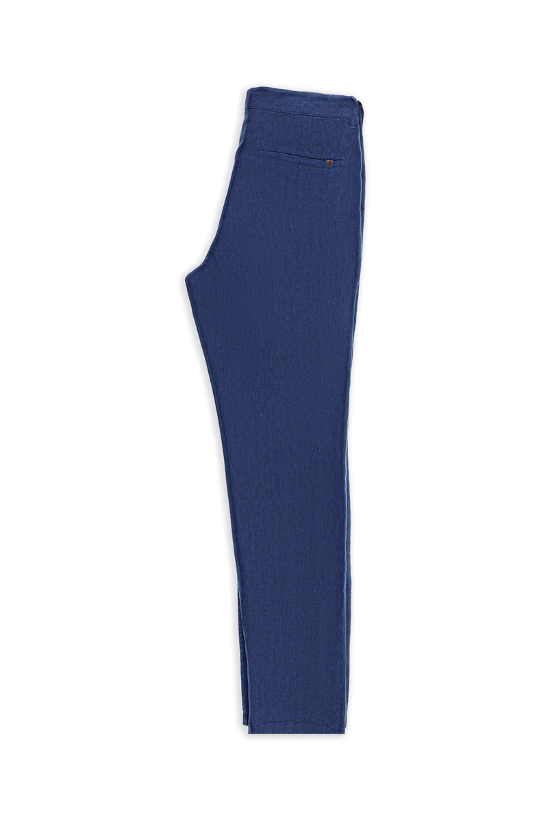 Orta Lacivert Regular Fit Pileli Keten Kanvas / Chino Pantolon