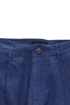 Orta Lacivert Regular Fit Pileli Keten Kanvas / Chino Pantolon