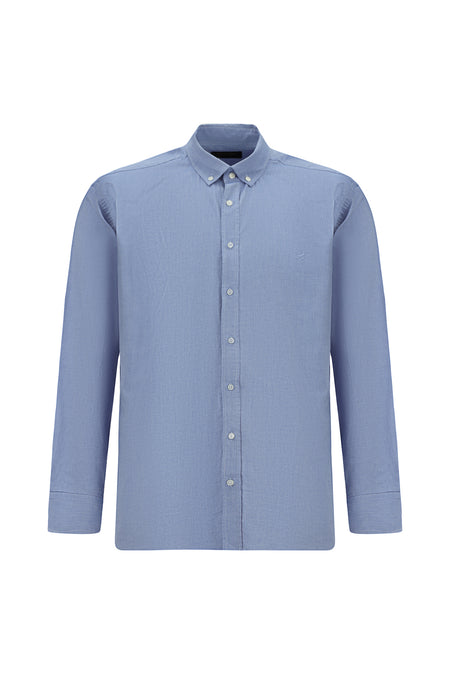 Açık Lacivert Uzun Kol Regular Fit Düğmeli Yaka Oxford Pamuk Gömlek