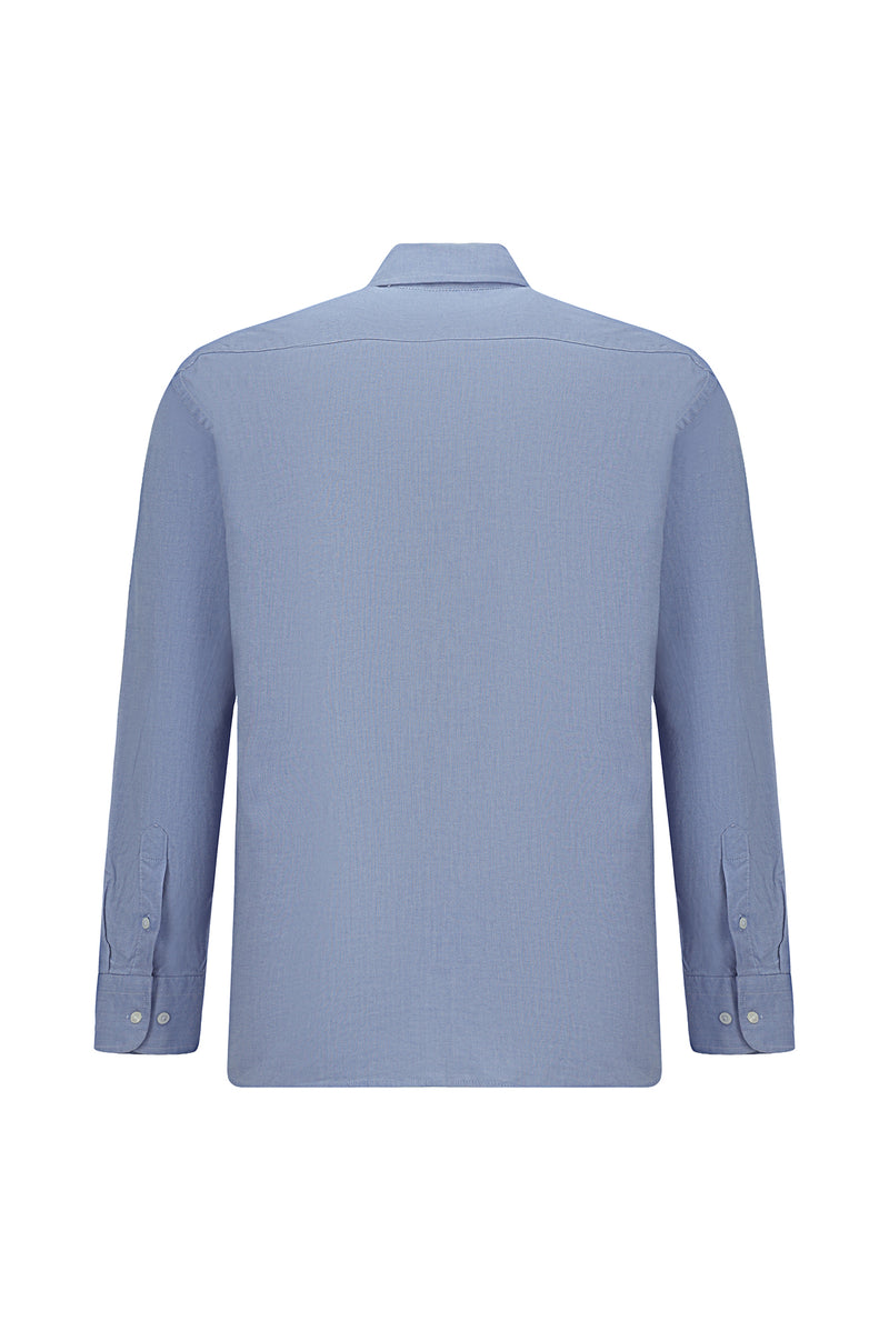Açık Lacivert Uzun Kol Regular Fit Düğmeli Yaka Oxford Pamuk Gömlek