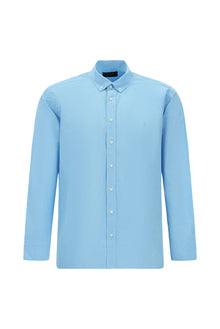 Orta Turkuaz Uzun Kol Regular Fit Düğmeli Yaka Oxford Pamuk Gömlek