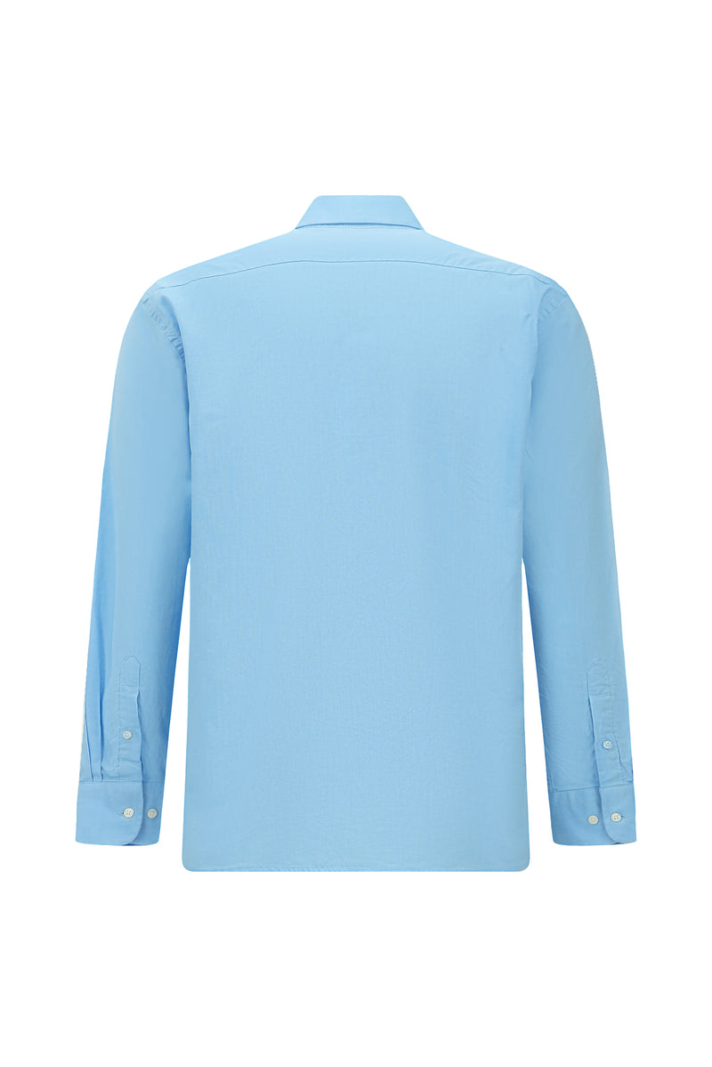 Orta Turkuaz Uzun Kol Regular Fit Düğmeli Yaka Oxford Pamuk Gömlek